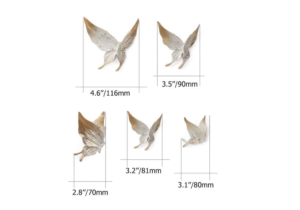 White & Gold Resin Butterfly Wall Art Set for Farmhouse Decor Dimensions