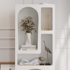 White MDF Art Deco Geometric Bookcase with Open Storage