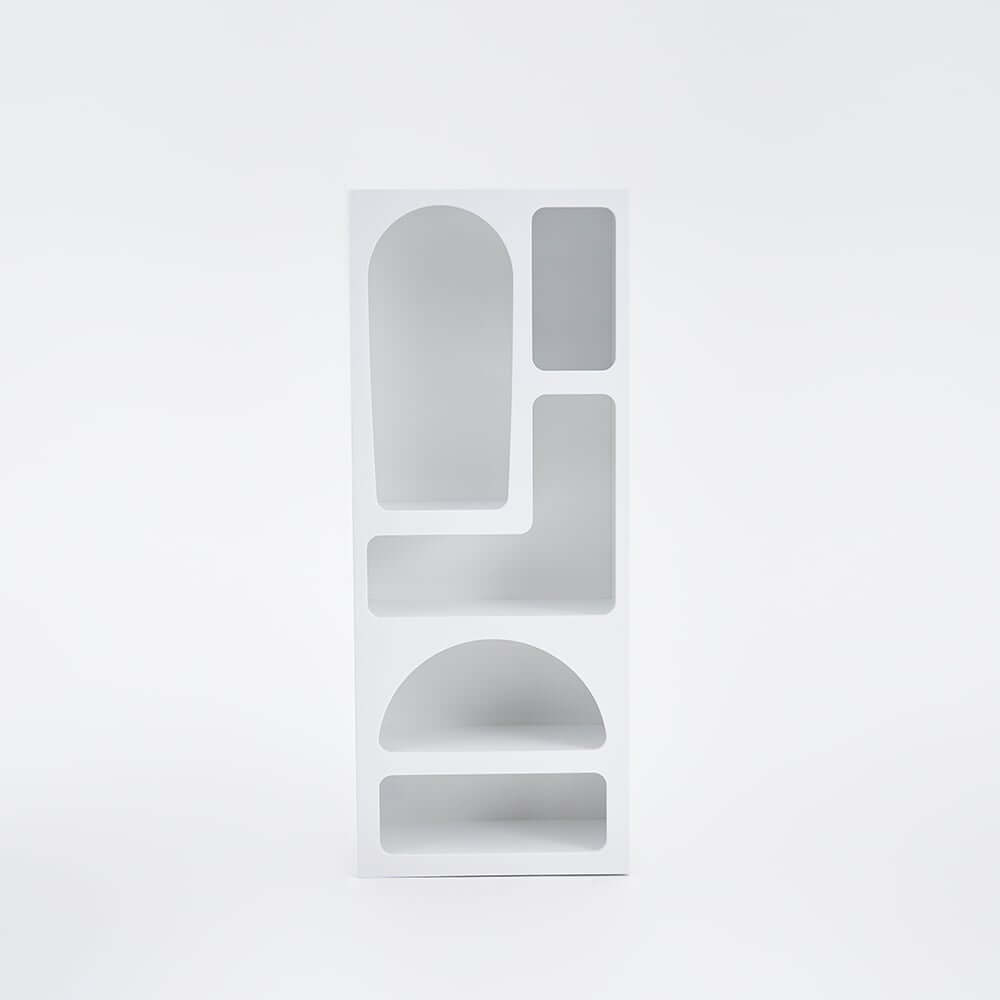 White MDF Art Deco Geometric Bookcase with Open Storage