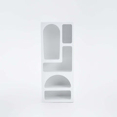 White MDF Art Deco Geometric Bookcase with Open Storage