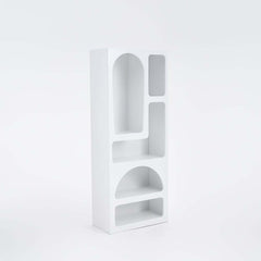 White MDF Art Deco Geometric Bookcase with Open Storage