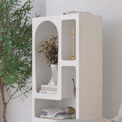 White MDF Art Deco Geometric Bookcase with Open Storage