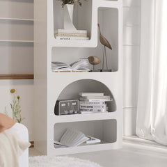 White MDF Art Deco Geometric Bookcase with Open Storage