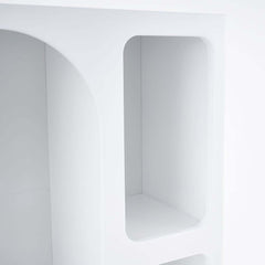 White MDF Art Deco Geometric Bookcase with Open Storage