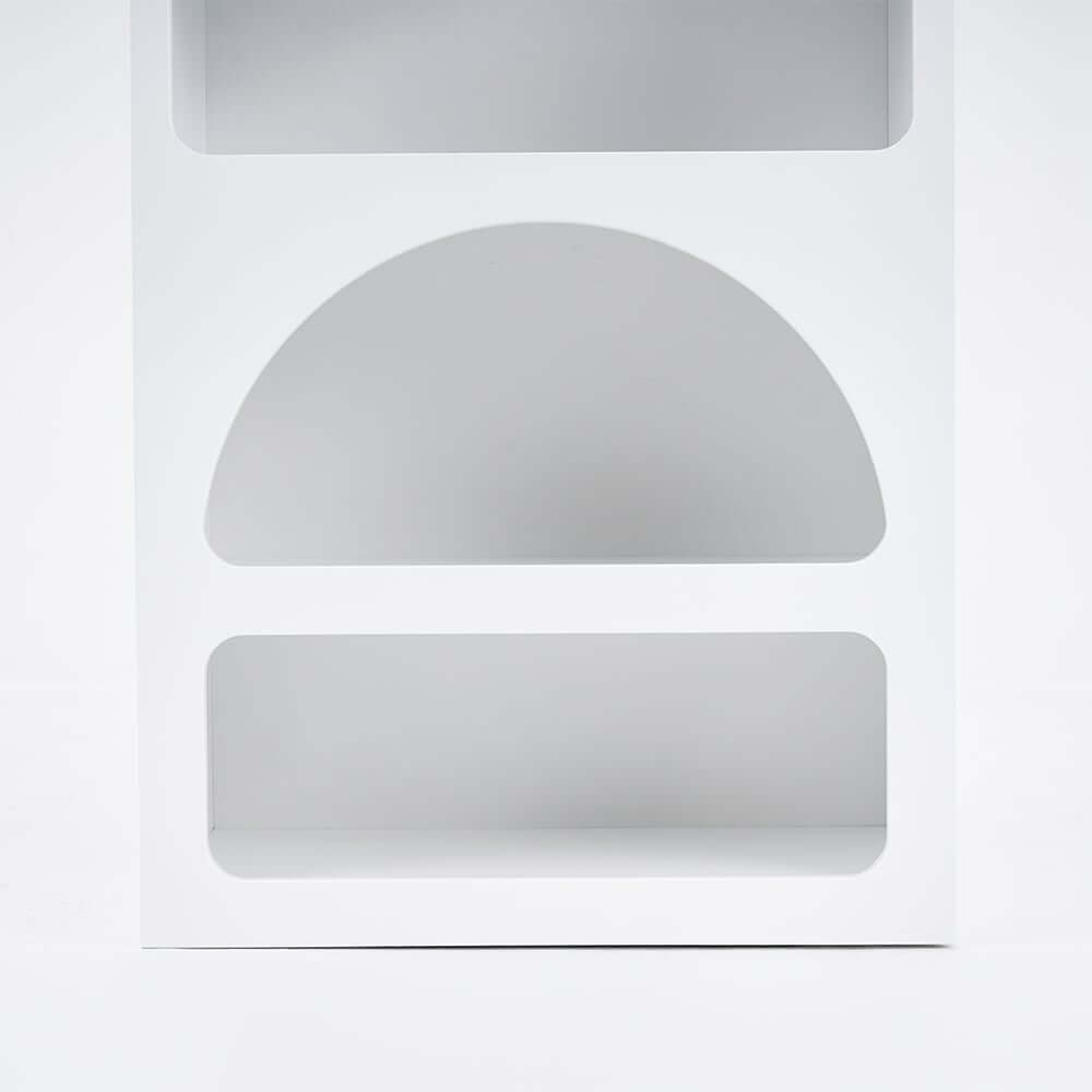 White MDF Art Deco Geometric Bookcase with Open Storage