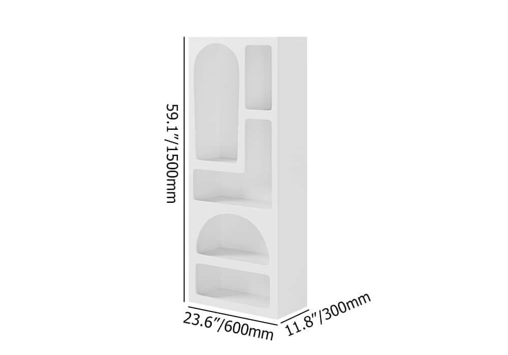 White MDF Art Deco Geometric Bookcase with Open Storage Dimensions