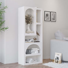 White MDF Art Deco Geometric Bookcase with Open Storage Main Product Image