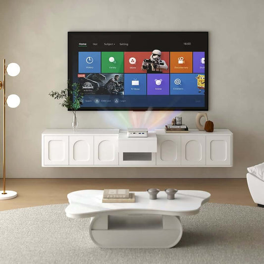 White Modern Floating TV Stand with Drawer and Cable Management Main Product Image
