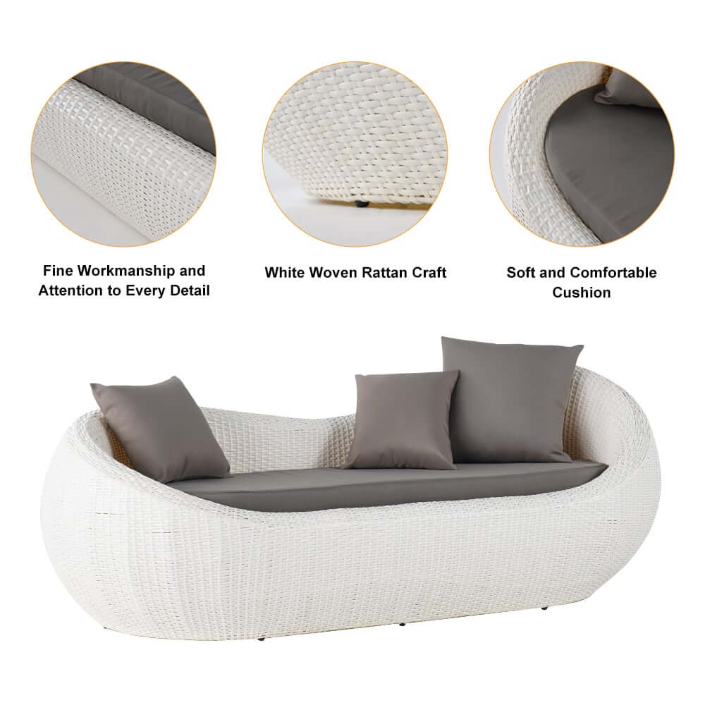 White Rattan Outdoor Sofa for 2 with Removable Cushions
