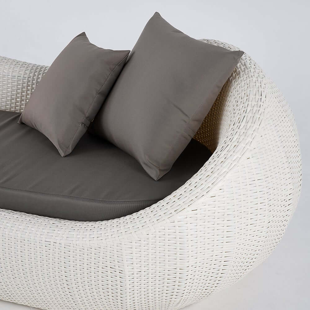 White Rattan Outdoor Sofa for 2 with Removable Cushions