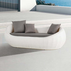 White Rattan Outdoor Sofa for 2 with Removable Cushions
