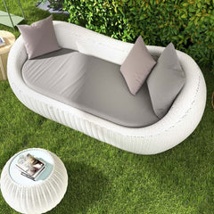 White Rattan Outdoor Sofa for 2 with Removable Cushions