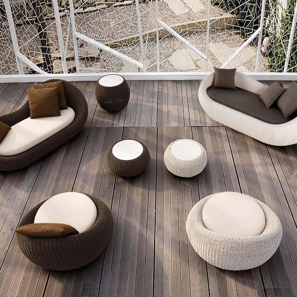 White Rattan Outdoor Sofa for 2 with Removable Cushions