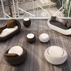 White Rattan Outdoor Sofa for 2 with Removable Cushions