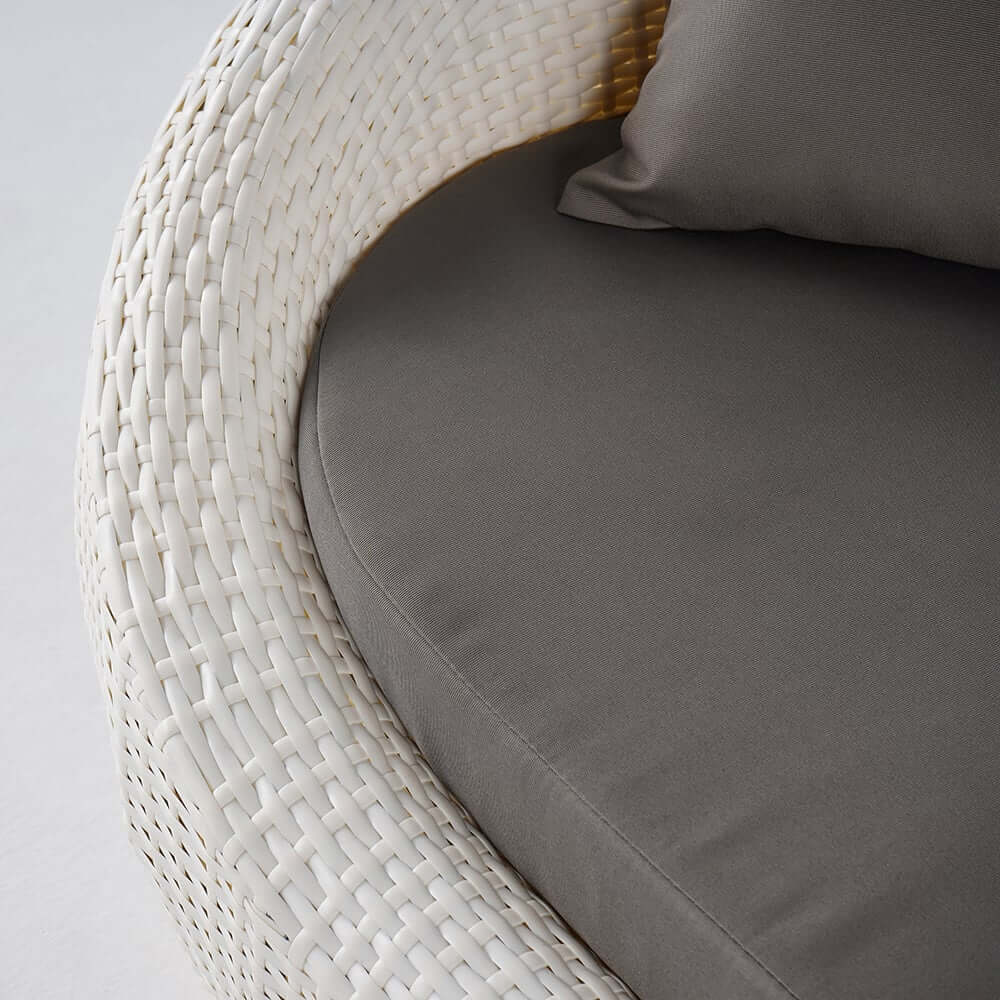 White Rattan Outdoor Sofa for 2 with Removable Cushions