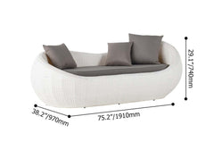 White Rattan Outdoor Sofa for 2 with Removable Cushions Dimensions