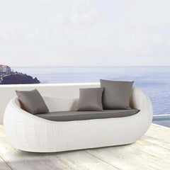 White Rattan Outdoor Sofa for 2 with Removable Cushions Main Product Image