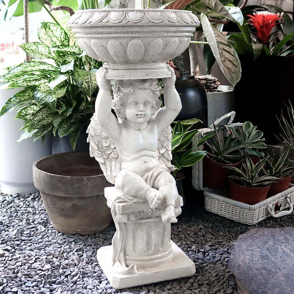 White Resin Abstract Baby Angel Garden Statue Planter