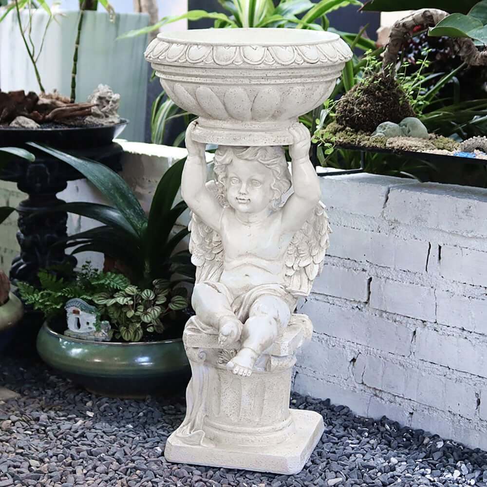 White Resin Abstract Baby Angel Garden Statue Planter