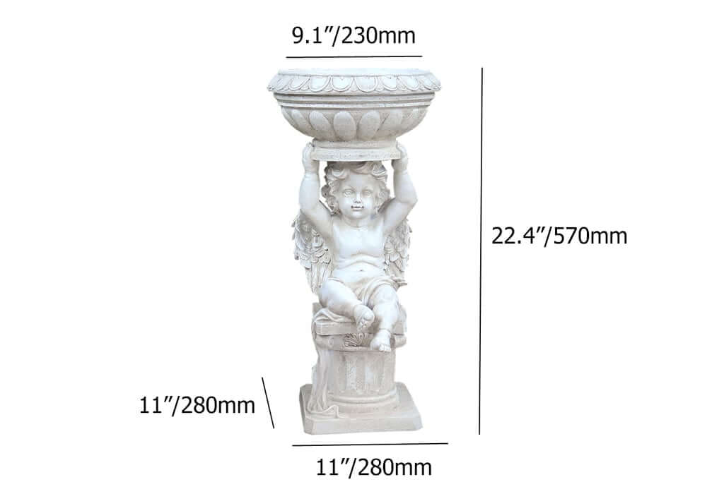 White Resin Abstract Baby Angel Garden Statue Planter Dimensions