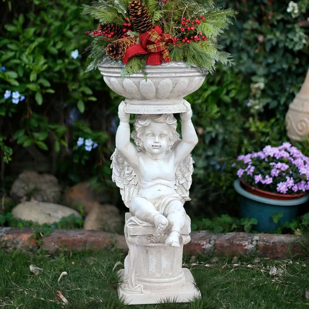 White Resin Abstract Baby Angel Garden Statue Planter Main Product Image