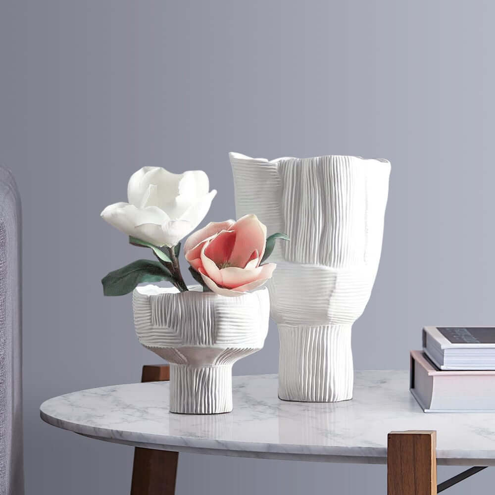White Resin Abstract Vases Set – Minimalist Indoor Decor