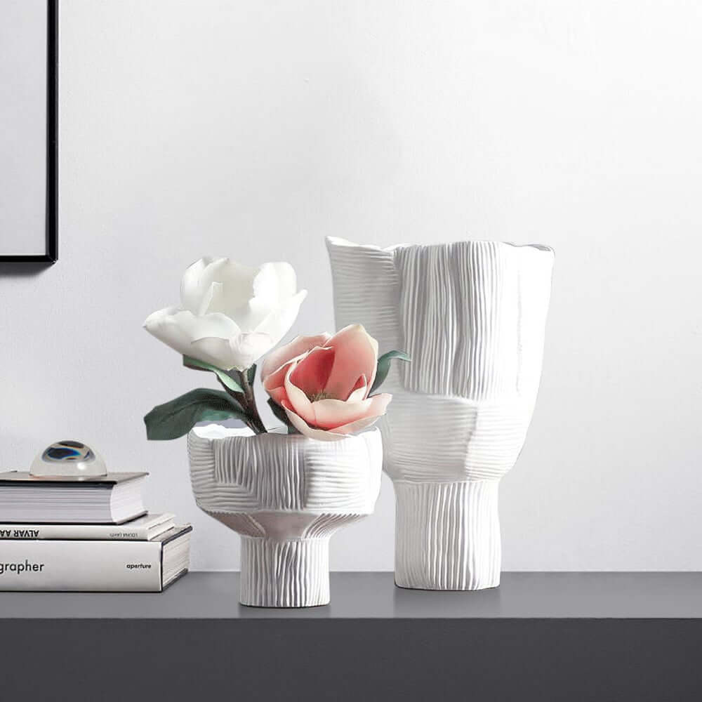 White Resin Abstract Vases Set – Minimalist Indoor Decor