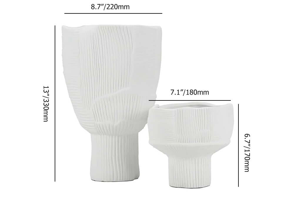 White Resin Abstract Vases Set – Minimalist Indoor Decor Dimensions