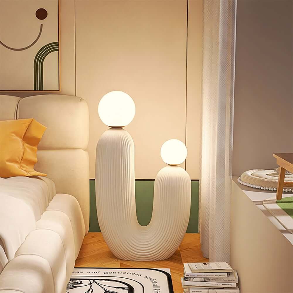 White Resin U-Shaped Sculptural Floor Lamp with Warm White LED