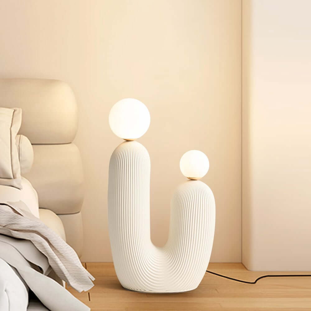 White Resin U-Shaped Sculptural Floor Lamp with Warm White LED