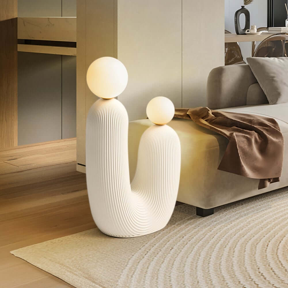 White Resin U-Shaped Sculptural Floor Lamp with Warm White LED