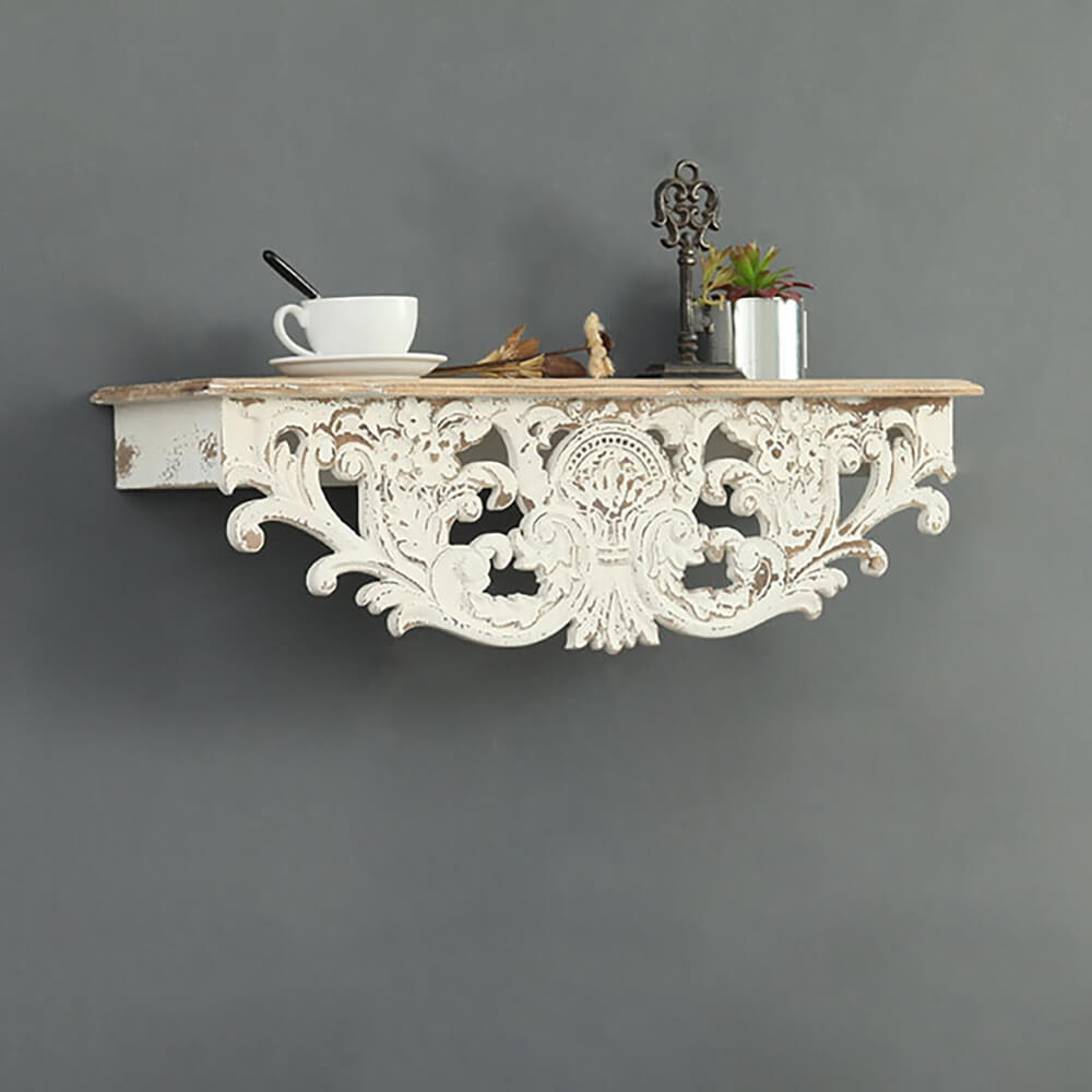White Solid Wood Floating Shelf - French Country Design, Wall Mounted Main Product Image
