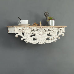 White Solid Wood Floating Shelf - French Country Design, Wall Mounted Main Product Image