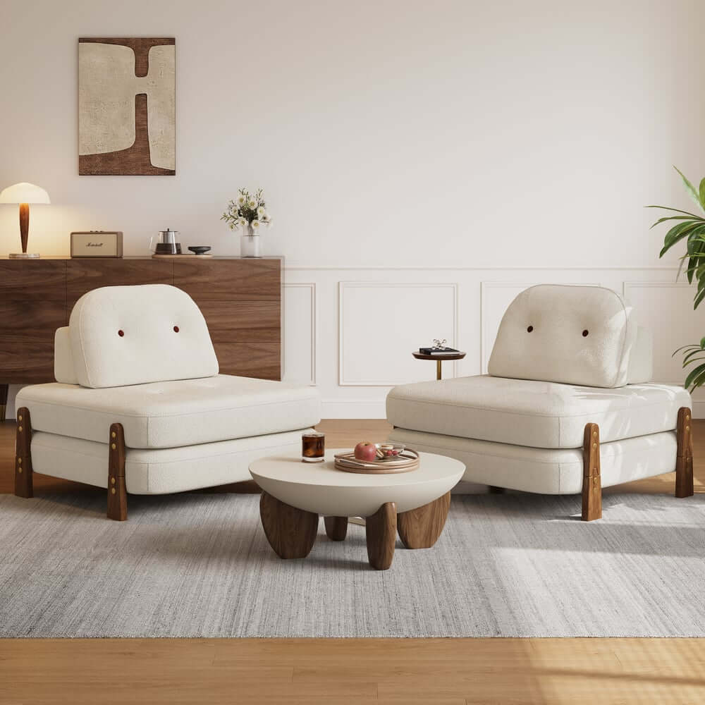 White Velvet Mid-Century Modern Sofa Bed With Adjustable Back