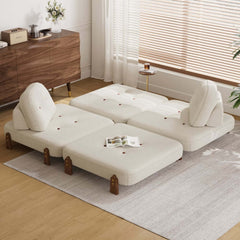 White Velvet Mid-Century Modern Sofa Bed With Adjustable Back