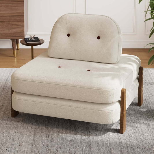 White Velvet Mid-Century Modern Sofa Bed With Adjustable Back