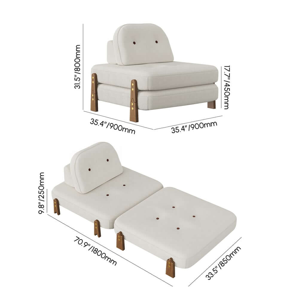 White Velvet Mid-Century Modern Sofa Bed With Adjustable Back Dimensions