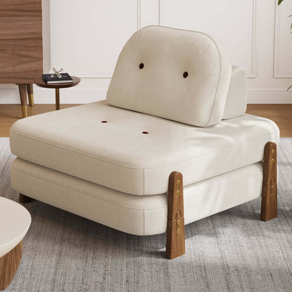 White Velvet Mid-Century Modern Sofa Bed With Adjustable Back Main Product Image