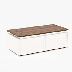 White & Walnut TV Stand with Storage Drawers & Door