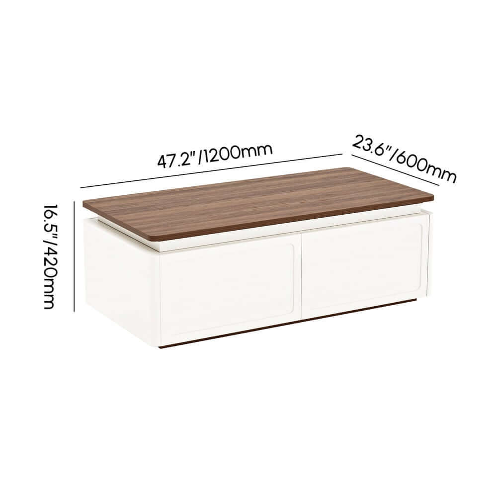 White & Walnut TV Stand with Storage Drawers & Door Dimensions