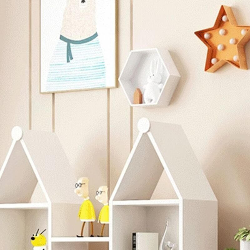 Wooden Kids Storage Shelf with Playful Roof Silhouette and Sturdy Build