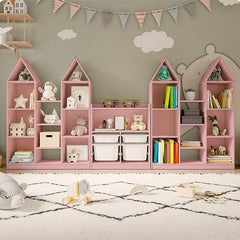 Wooden Kids Storage Shelf with Playful Roof Silhouette and Sturdy Build