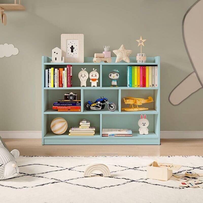 Wooden Kids Storage Shelf with Playful Roof Silhouette and Sturdy Build
