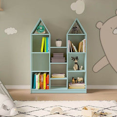 Wooden Kids Storage Shelf with Playful Roof Silhouette and Sturdy Build
