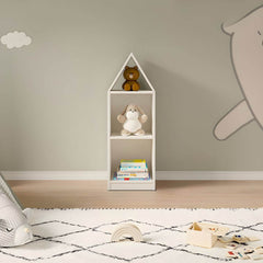 Wooden Kids Storage Shelf with Playful Roof Silhouette and Sturdy Build