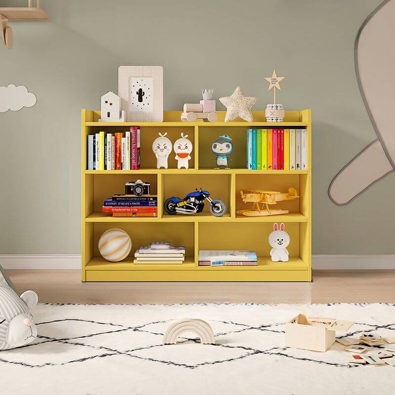 Wooden Kids Storage Shelf with Playful Roof Silhouette and Sturdy Build