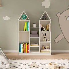 Wooden Kids Storage Shelf with Playful Roof Silhouette and Sturdy Build