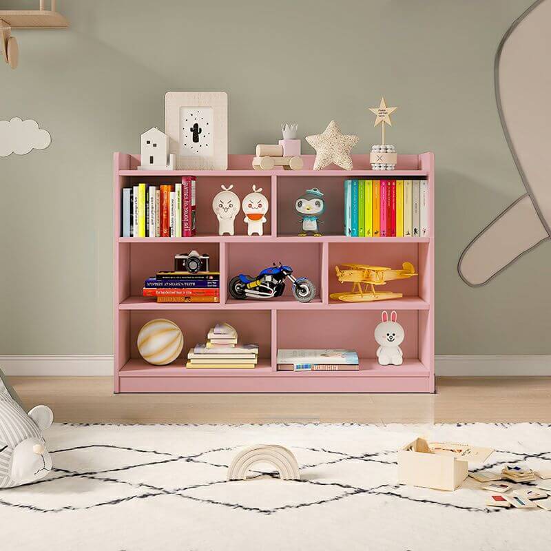 Wooden Kids Storage Shelf with Playful Roof Silhouette and Sturdy Build