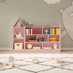 Wooden Kids Storage Shelf with Playful Roof Silhouette and Sturdy Build