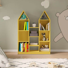 Wooden Kids Storage Shelf with Playful Roof Silhouette and Sturdy Build